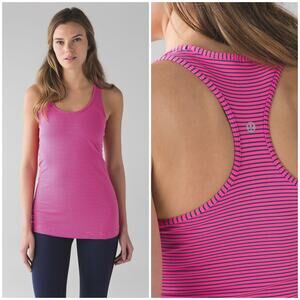 Lululemon Cool Racerback Hyper Stripe Neon Pink Blue Size 8 RARE Original Fit